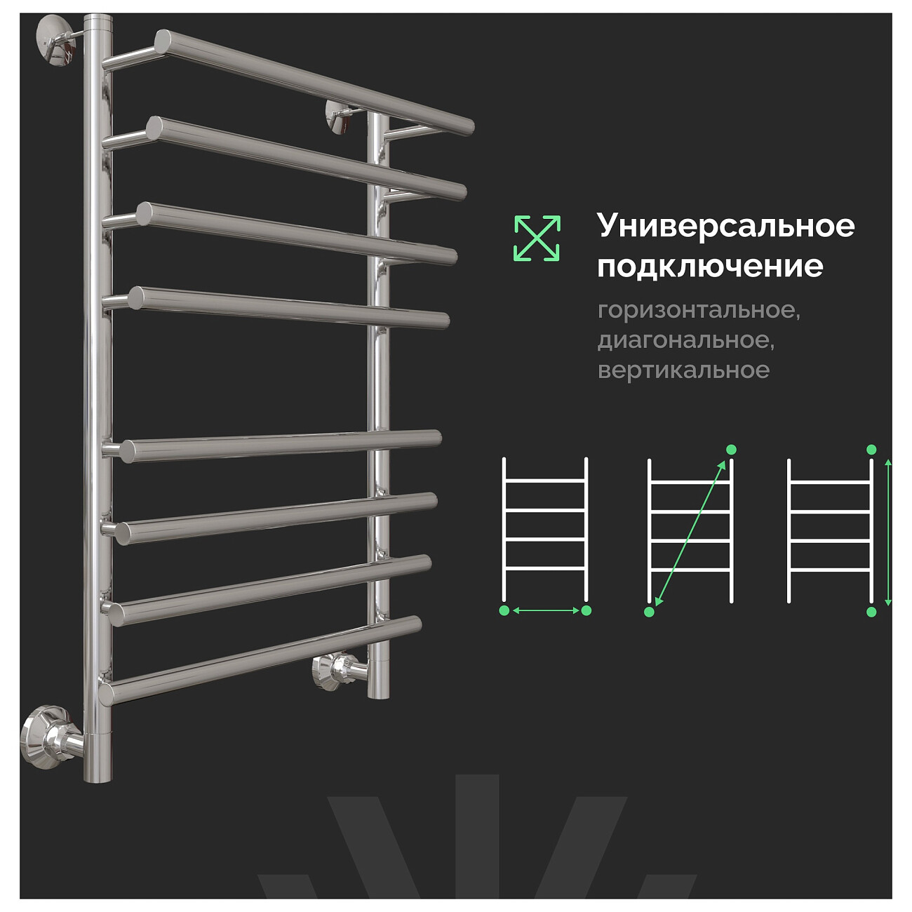 Полотенцесушитель водяной 80х50 см хром Ewrika "Медея" Pr - изображение 5