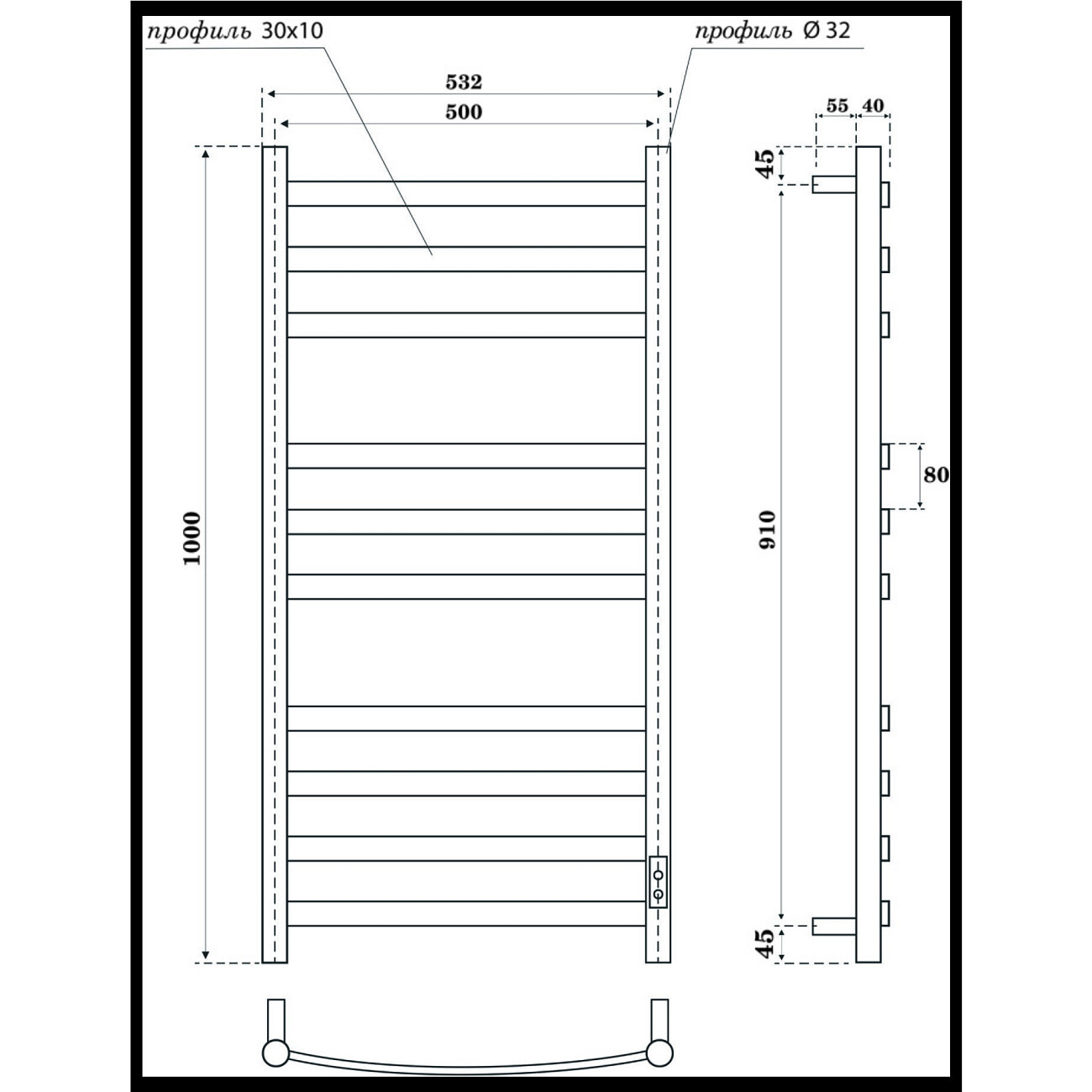 Полотенцесушитель электрический 100х50 см черный Point "Антея П10" PN17850B - изображение 2