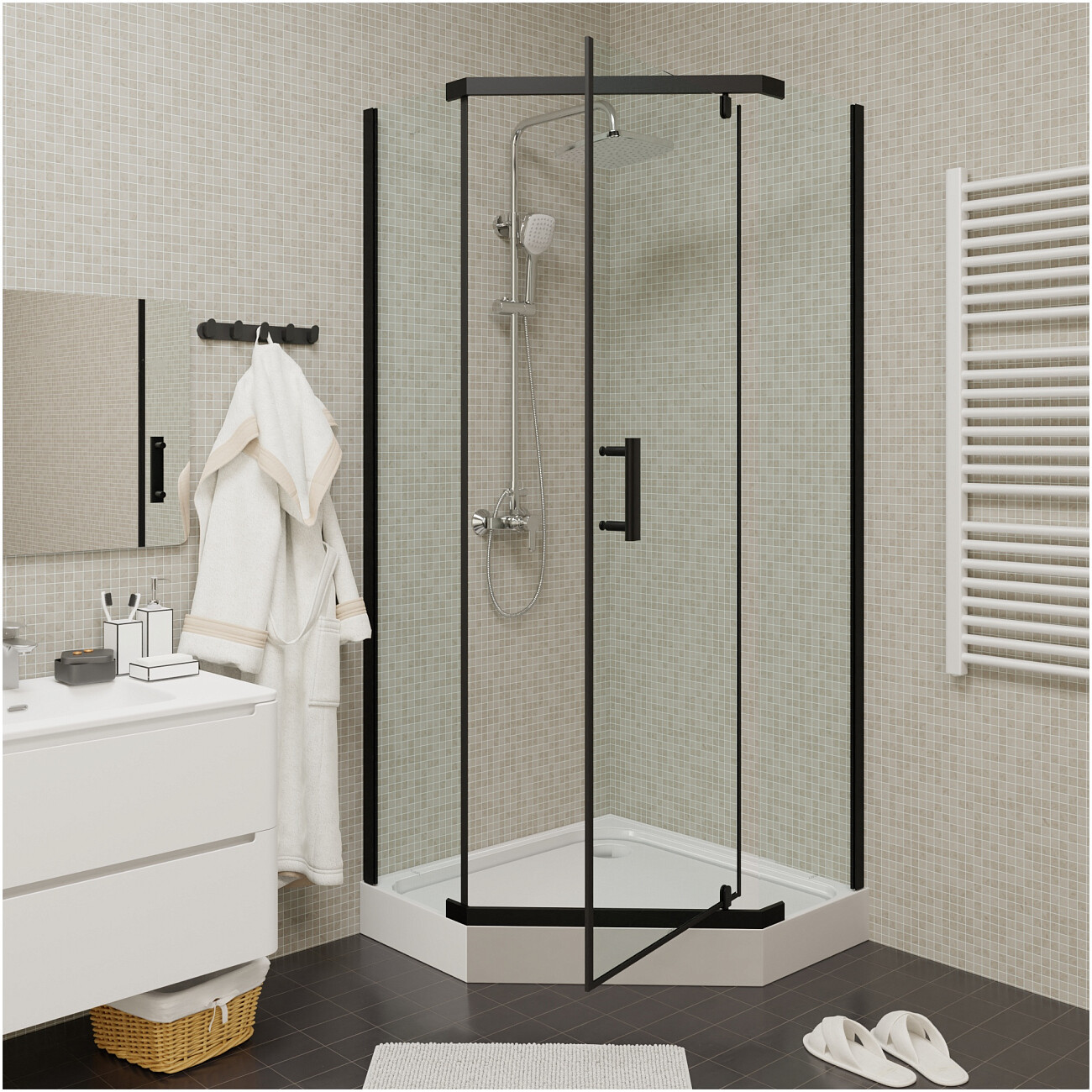 Душевой уголок пятиугольный с низким поддоном 90х90 см черный Parly ZPE911B - изображение 9