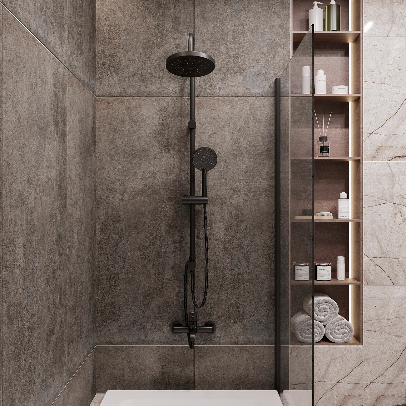 Душевая стойка с верхним душем и держателем черная Stworki "Эстерсунд" ES-09b - изображение 6