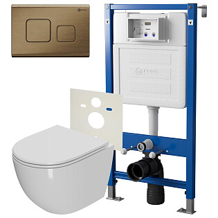 Унитаз PN41041 с инсталляцией PN45120 и клавишей смыва белый, бронза Point &quot;Афина&quot; PN44041BB