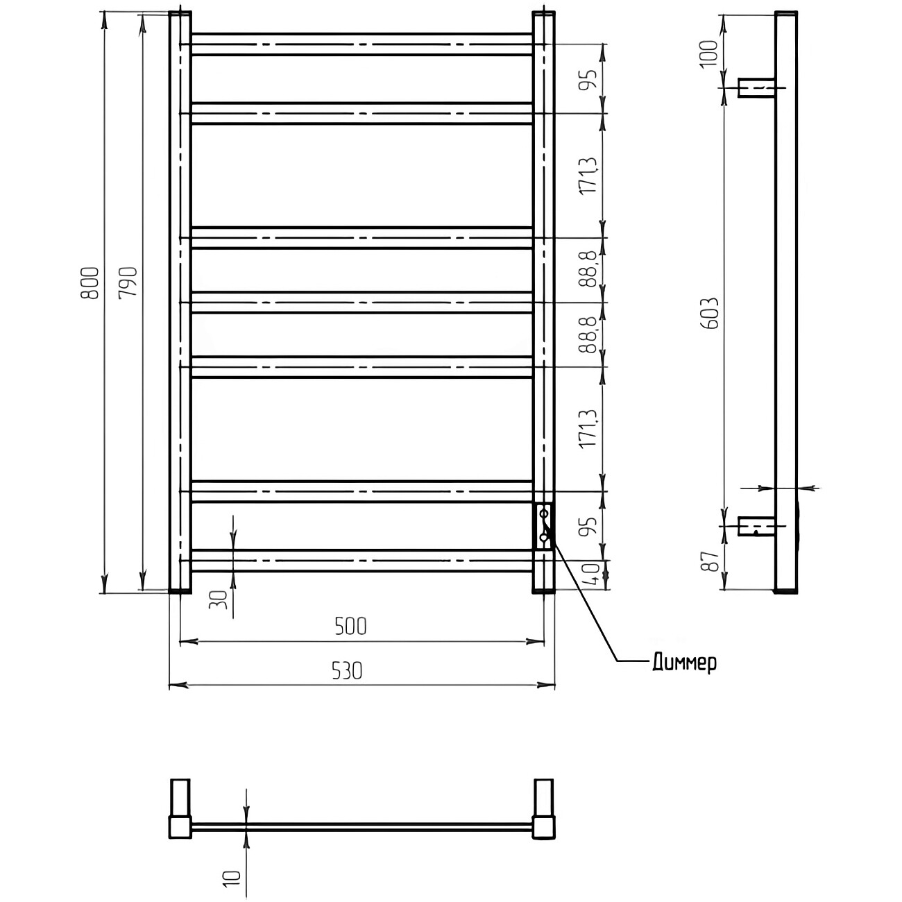 Полотенцесушитель электрический с терморегулятором 50х80 см графит Ewrika "Пенелопа" V7 - изображение 3
