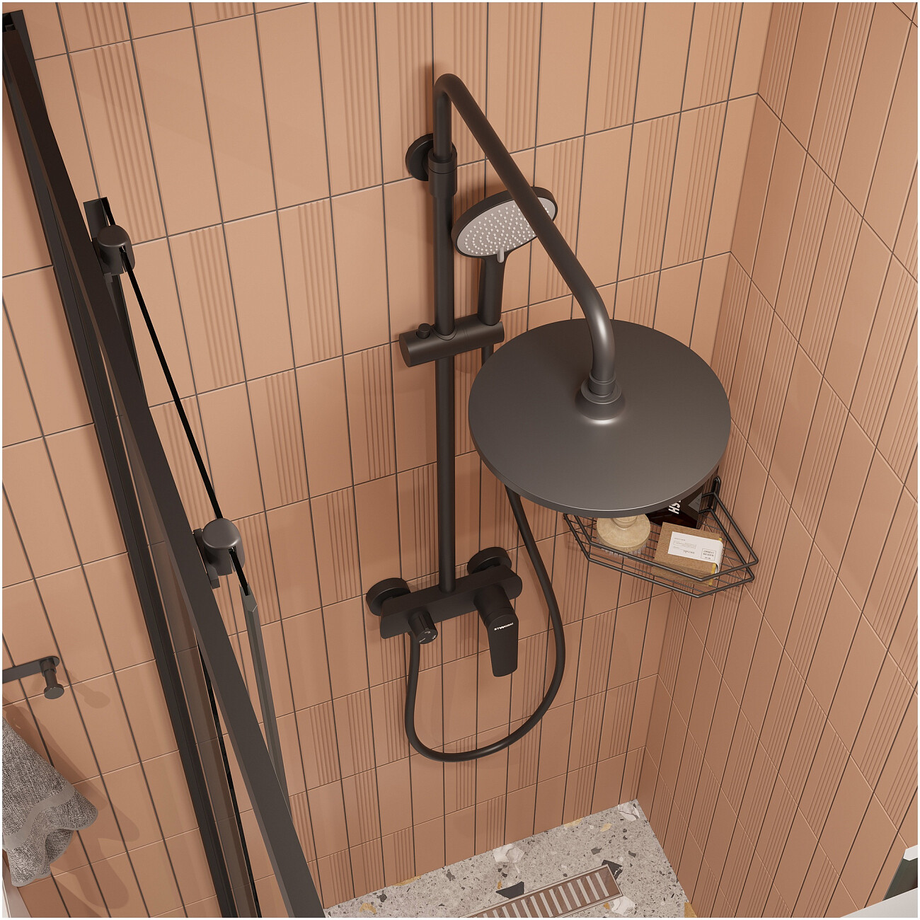 Душевая стойка с верхним душем черная Stworki "Вирклунд" S05170BK - изображение 9