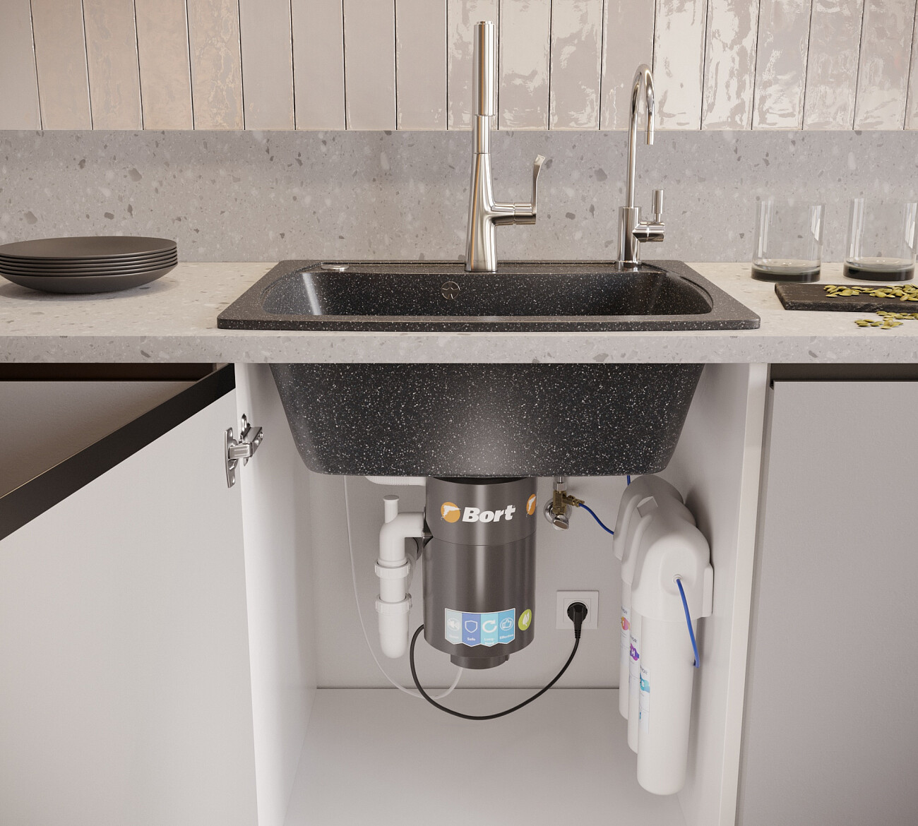 Мойка кухонная черная Domaci "Бьелла" DMC-03-308 - изображение 6