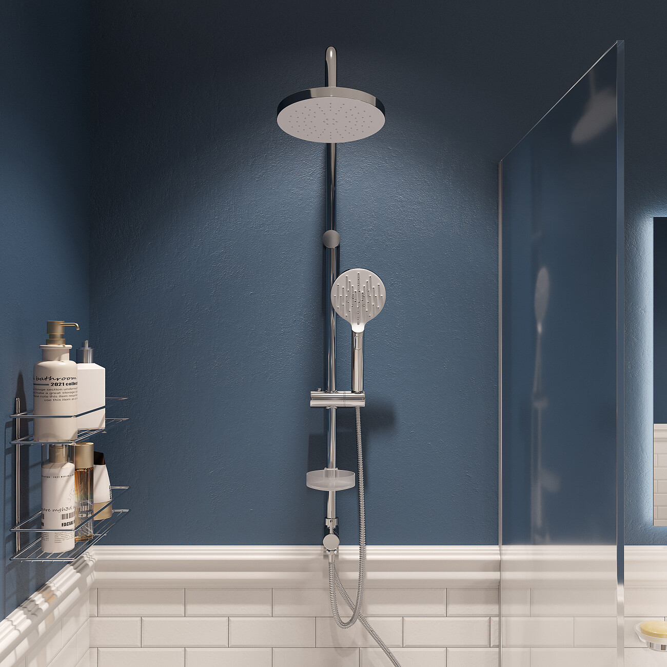 Душевая стойка с верхним душем и мыльницей хром Stworki "Хальмстад" XAL-04cr - изображение 3