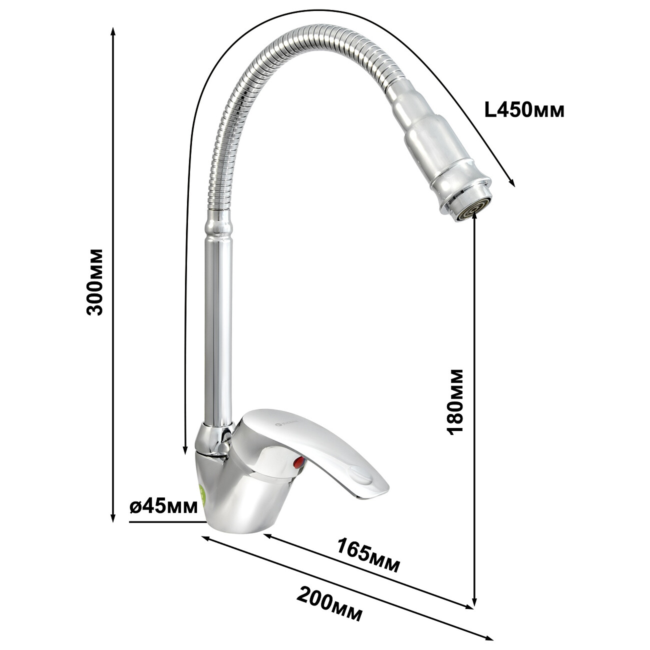 Смеситель для кухни однорычажный с гибким изливом хром Juguni Parus 0402.982 - изображение 13