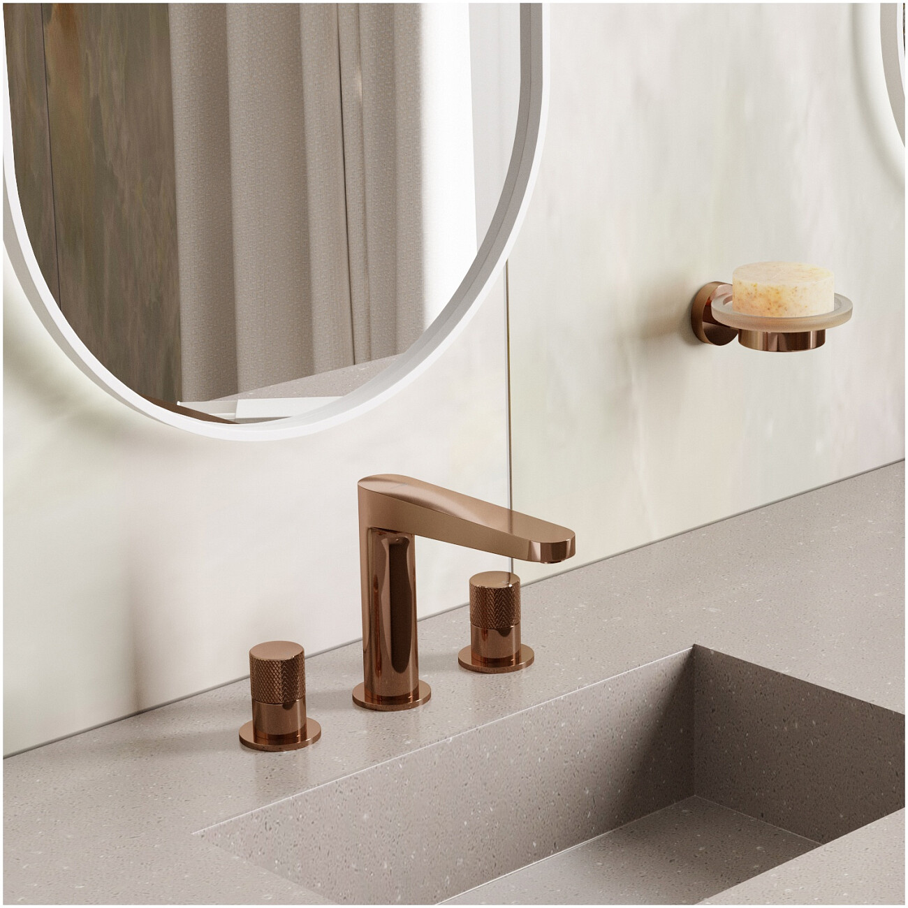 Смеситель для раковины встраиваемый из латуни розовое золото Wasserkraft 8835 - изображение 2