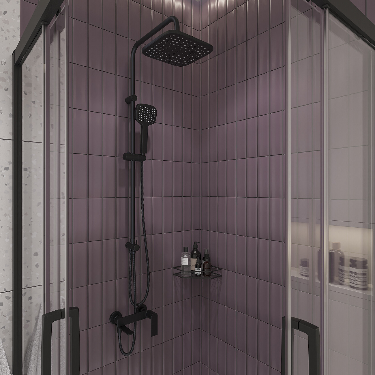 Душевая стойка с верхним душем и держателем черная Stworki "Орхус" OR-05b - изображение 7