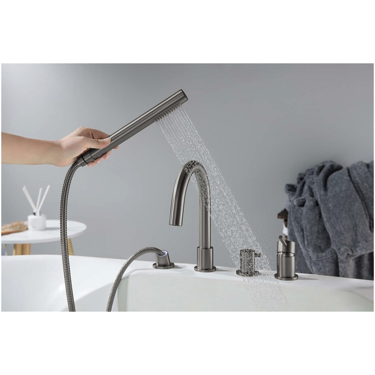 Смеситель на борт ванны оружейная сталь Aquatek "Европа" AQ1348BGM - изображение 8