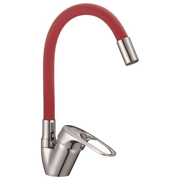 Смеситель для кухни с гибким изливом красный, хром D-Lin D150628-4C - изображение 1