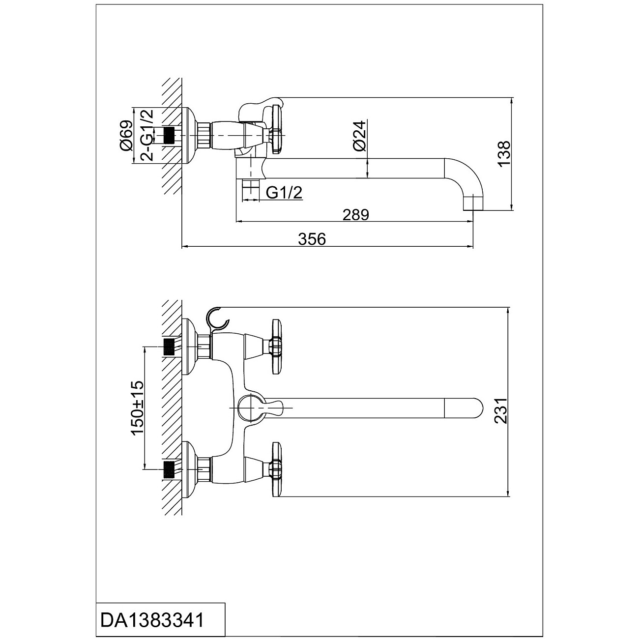 Смеситель для ванны двухвентильный с душевым гарнитуром хром D&K Hessen Goethe DA1383341 - изображение 2