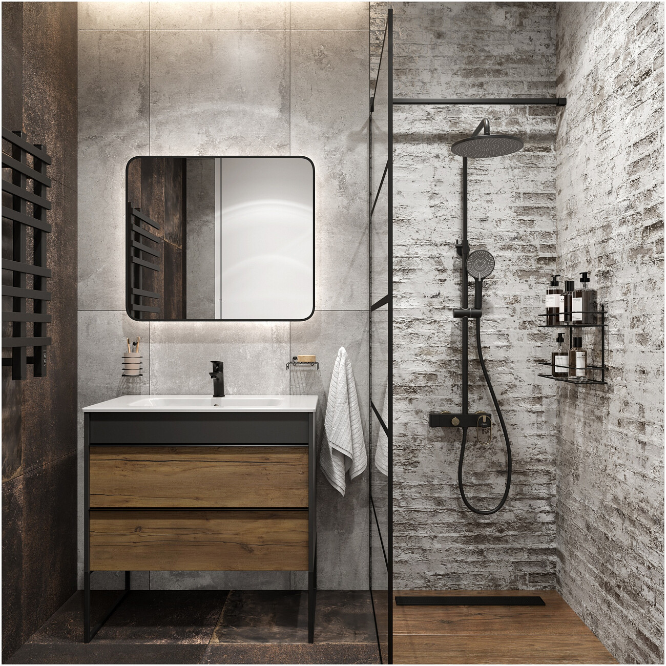 Душевая стойка с верхним душем черная, золотая Stworki "Малунг" S11170BG - изображение 8