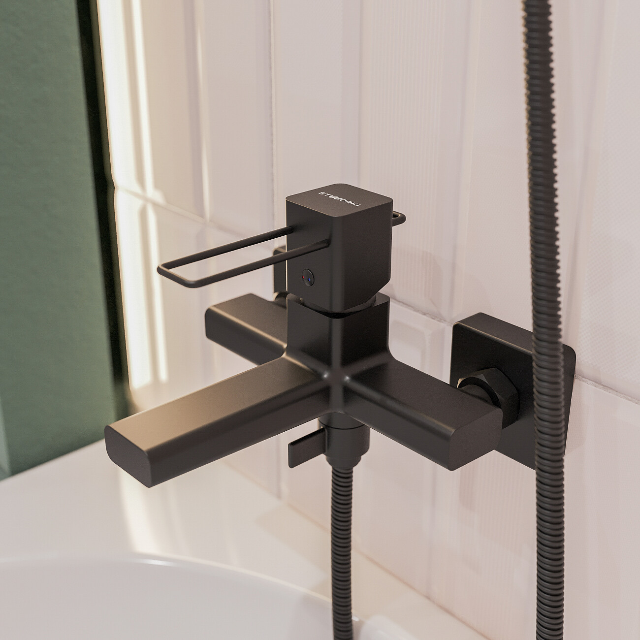 Смеситель для ванны с душем настенный черный Stworki "Брамминг" S40100BK - изображение 5