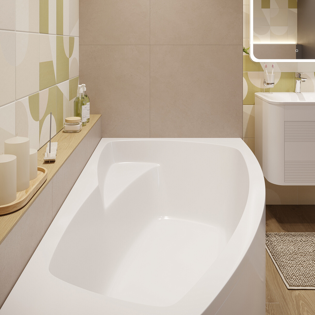 Ванна акриловая угловая с каркасом 150х90 см белая Stworki "Монтре" R Mn1500R - изображение 5