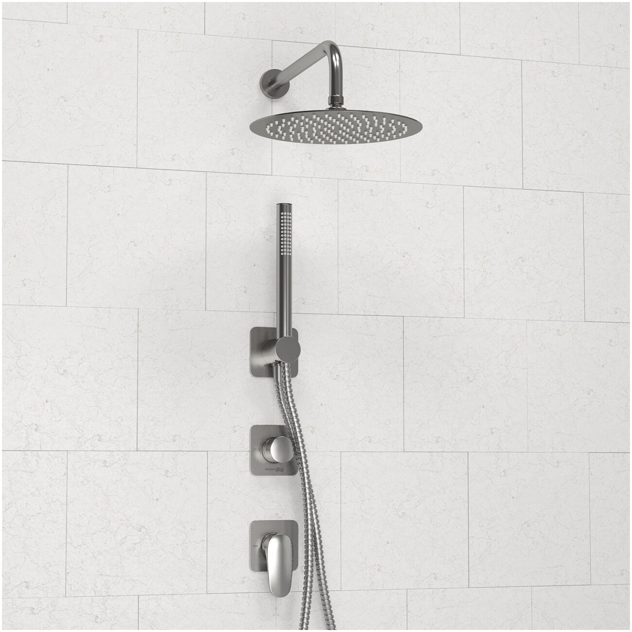 Душевой комплект с верхним душем и смесителем никель Wasserkraft A1451.272.097.121.275.100.276 - изображение 3