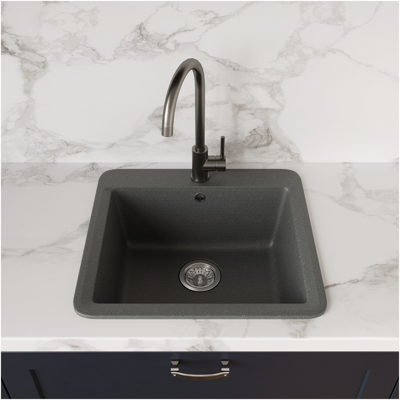 Мойка кухонная из искусственного мрамора прямоугольная 50х55 см антрацит Domaci "Парма" V-225 - изображение 3