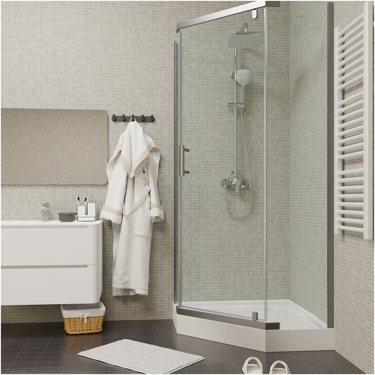 Душевой уголок пятиугольный с низким поддоном 90х90 см хром Parly ZPE911T - изображение 6