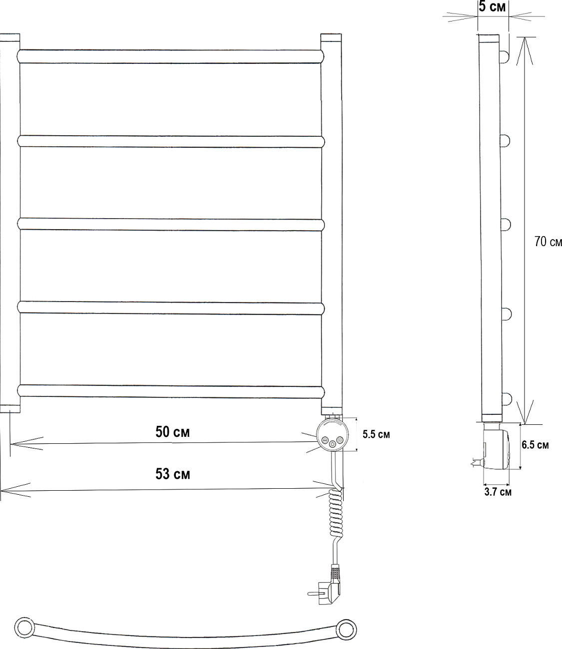 Полотенцесушитель электрический 70х50 см черный матовый Ewrika "Сафо" D R - изображение 2
