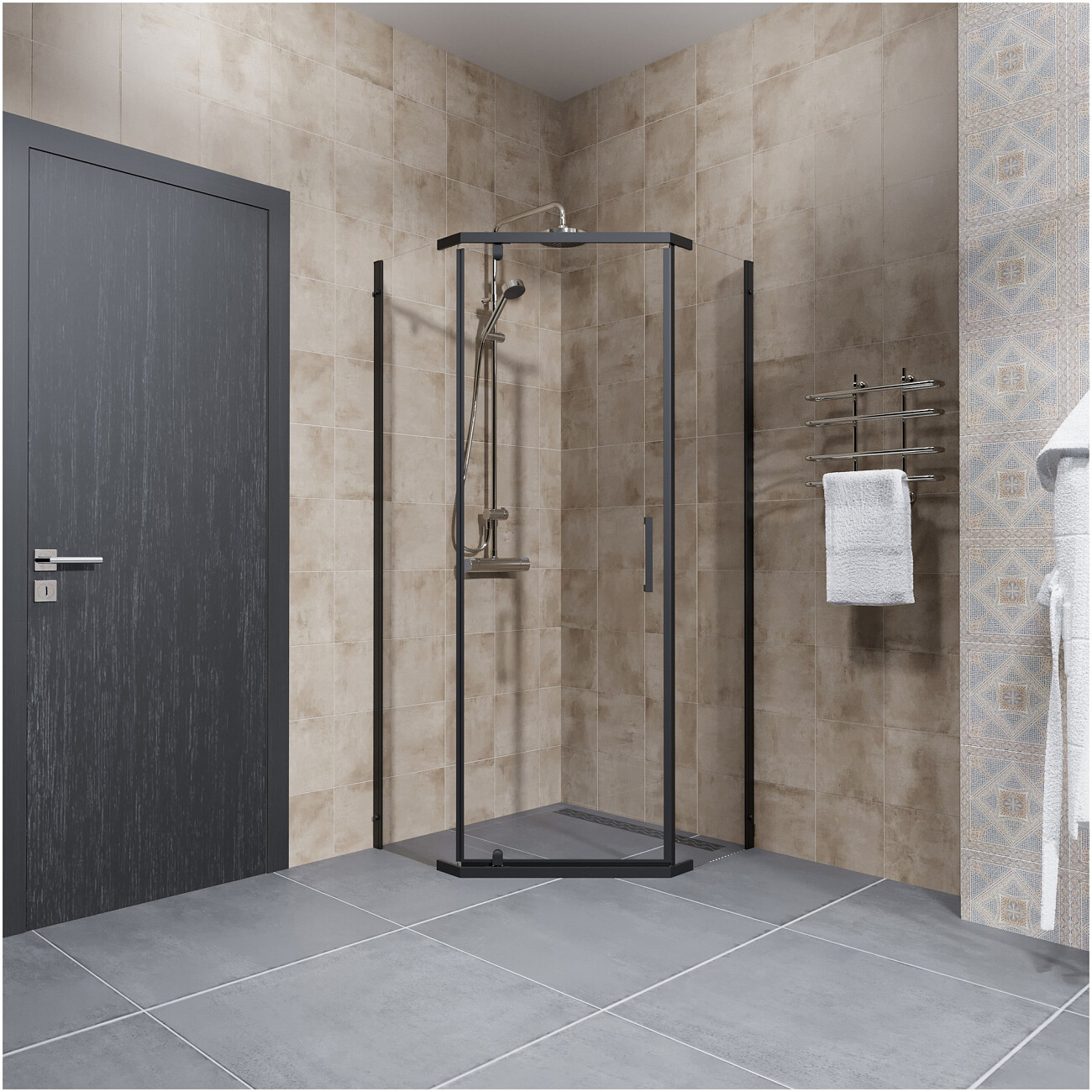 Душевой уголок 90х90 см черный, прозрачный Diwo "Казань" Щ0000067280 - изображение 6