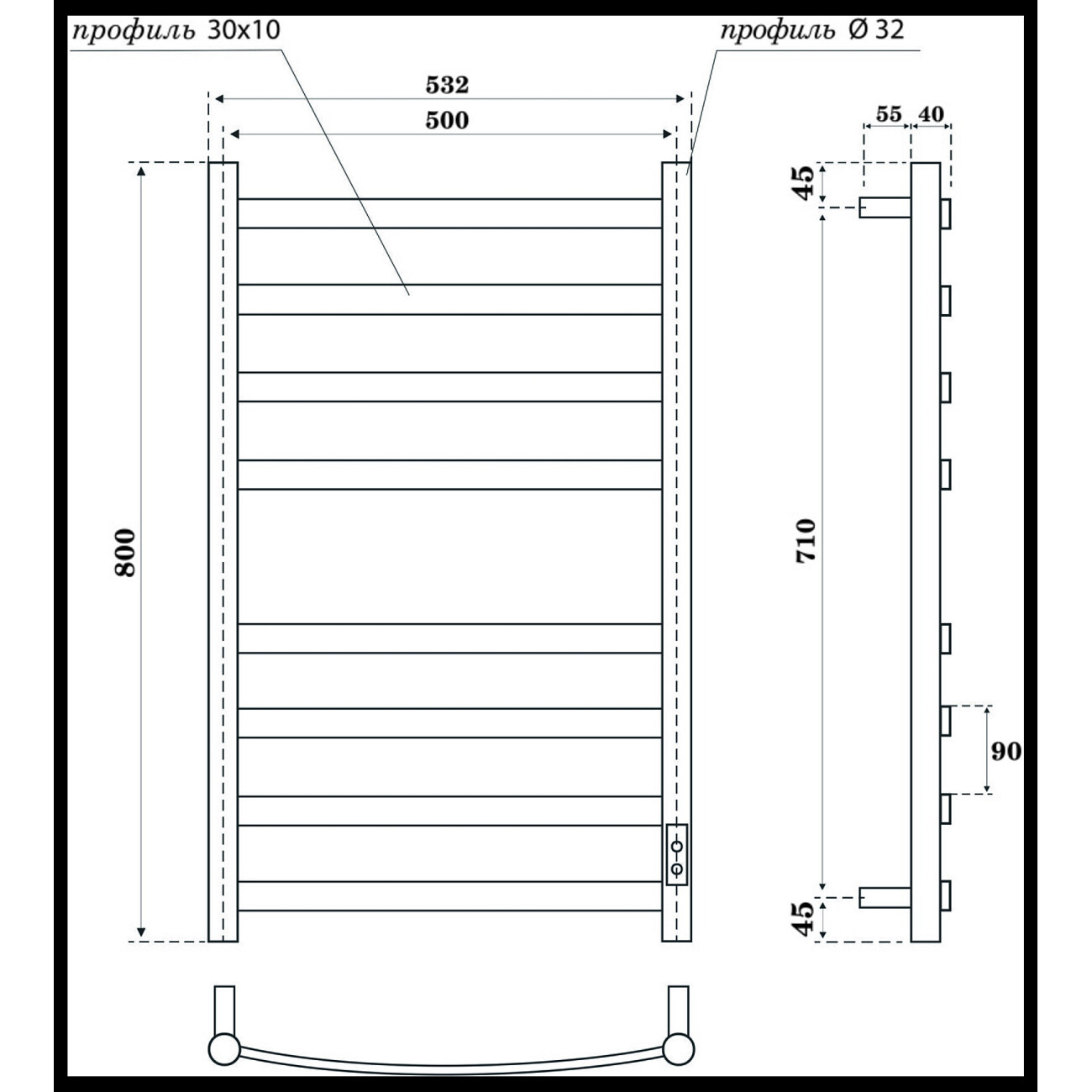 Полотенцесушитель электрический 80х50 см белый Point "Антея П8" PN17858W - изображение 2