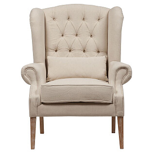 Кресло с мягкими подлокотниками белый лен Wing Back Armchair