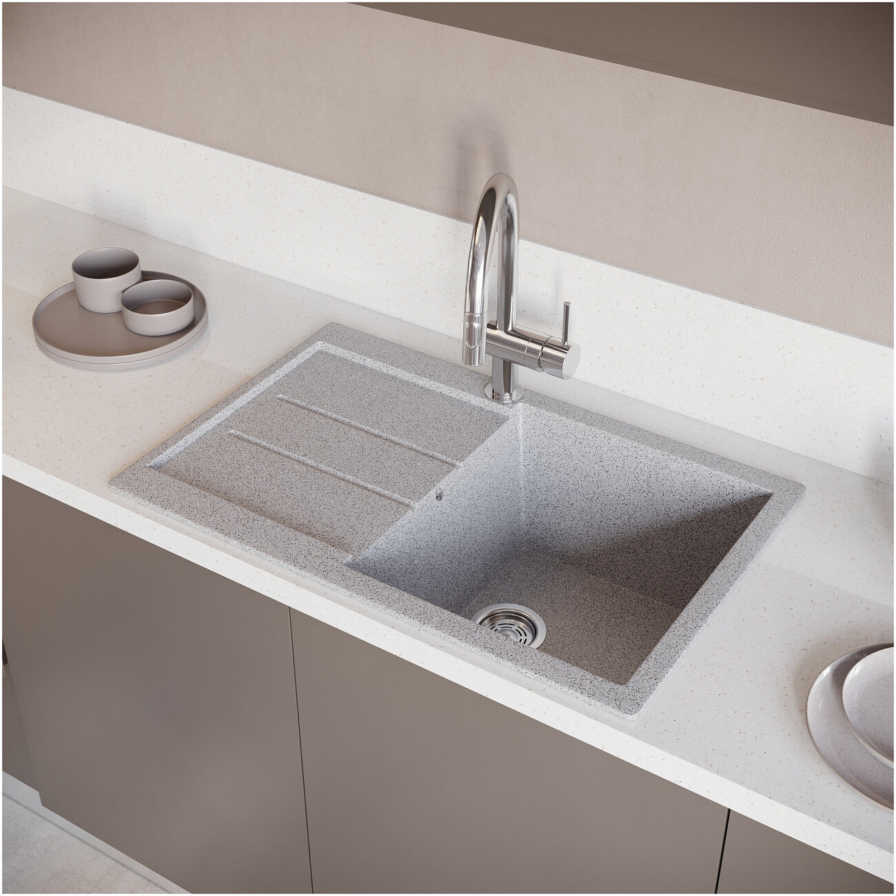Мойка кухонная серая Domaci "Бьелла" DMC-25 со смесителем "Равенна" D99-120st - изображение 4