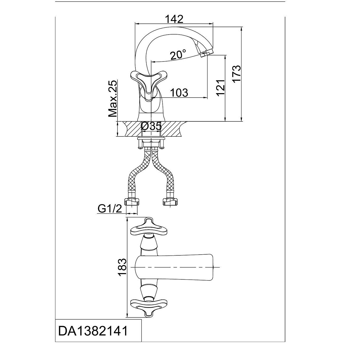Смеситель для раковины двухвентильный хром D&K Hessen Goethe DA1382141 - изображение 2