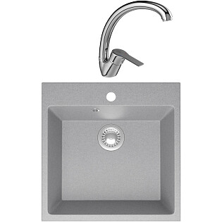 Мойка кухонная светло-серая Domaci &quot;Болонья&quot; М-42-006 со смесителем &quot;Равенна&quot; D45-002cr