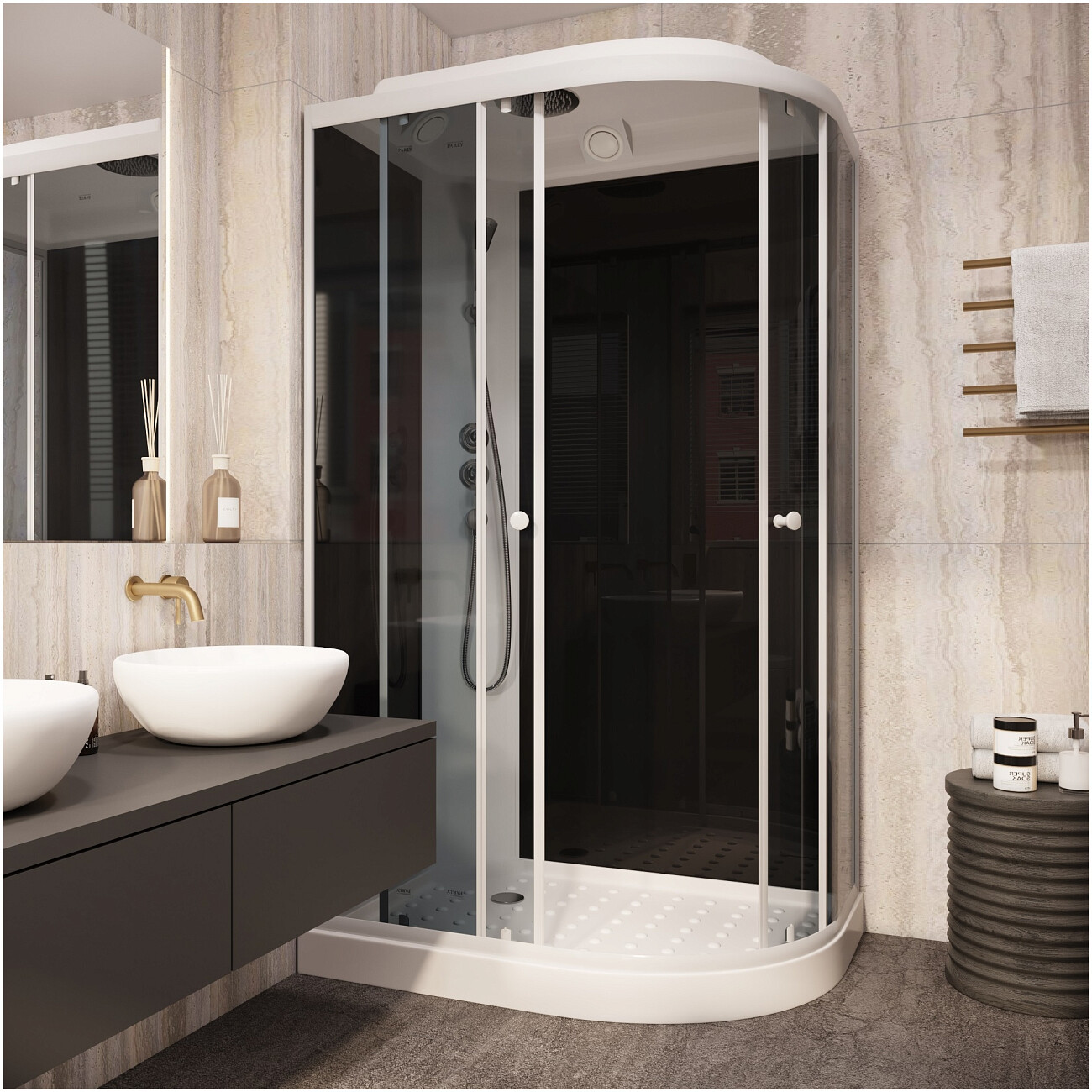 Душевая кабина ассиметричная левая с низким поддоном 80х120 см белая, черная Parly EC1231L - изображение 7