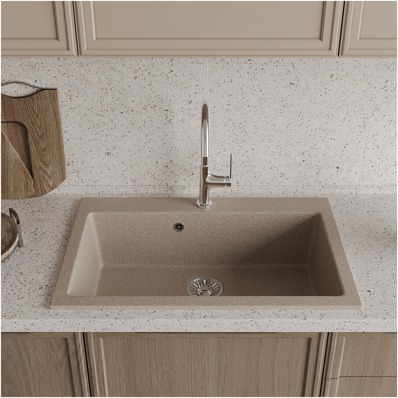 Мойка кухонная из искусственного мрамора песочная Domaci "Болонья" М-39-004 - изображение 9