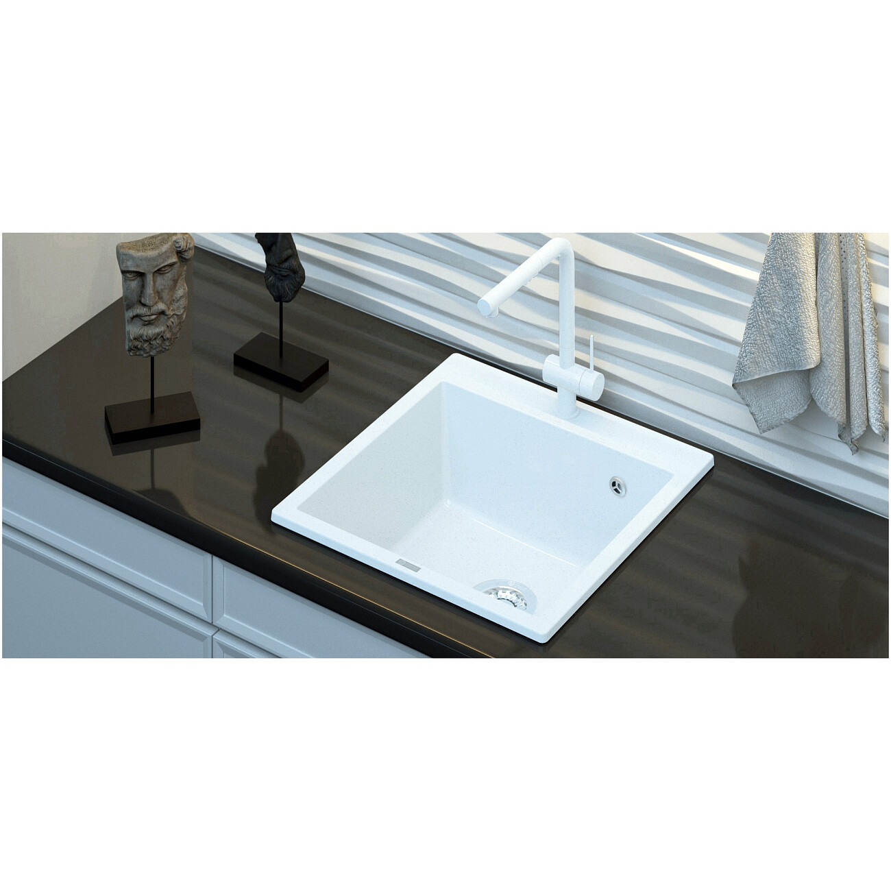 Мойка кухонная кварцевая квадратная белая Point "Арбель 51" PN3001W - изображение 3