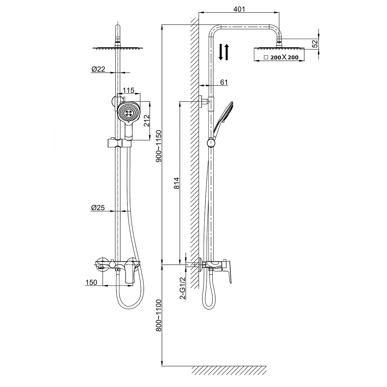 Душевой комплект с регулировкой высоты хром D&K Rhein Reisling DA1273701B03 - изображение 2