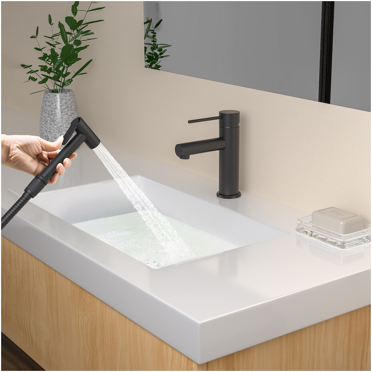 Гигиенический душ со смесителем для раковины черный Timo Saona 2360-03G - изображение 3