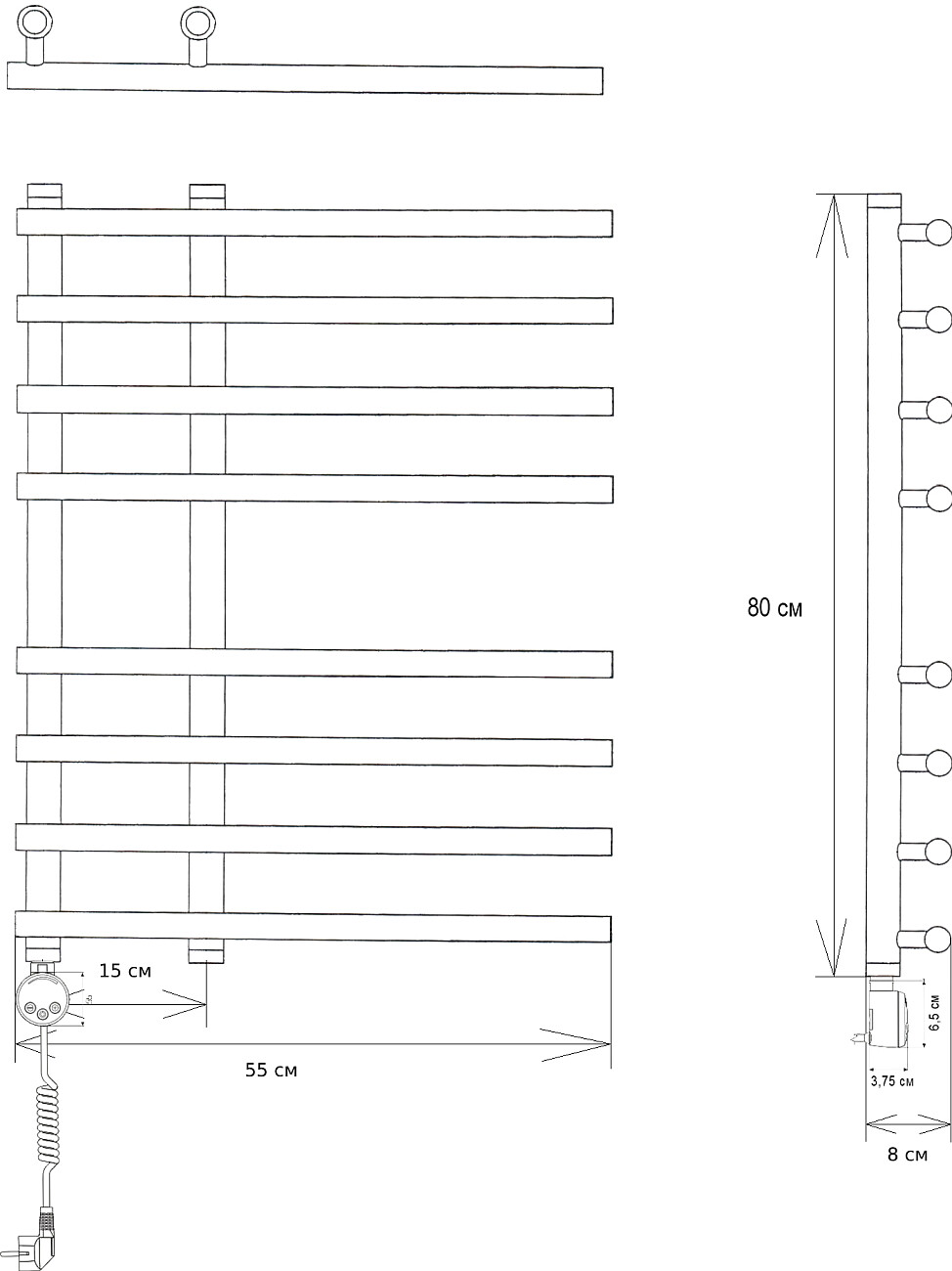 Полотенцесушитель электрический из нержавеющей стали 80х55 см хром Ewrika "Медея" LT L - изображение 2