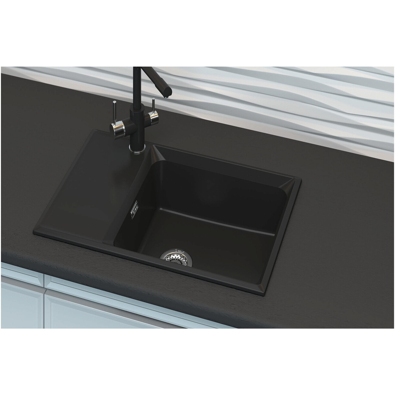 Мойка кухонная кварцевая прямоугольная 50х78 см черная Point "Этна 78" - изображение 4