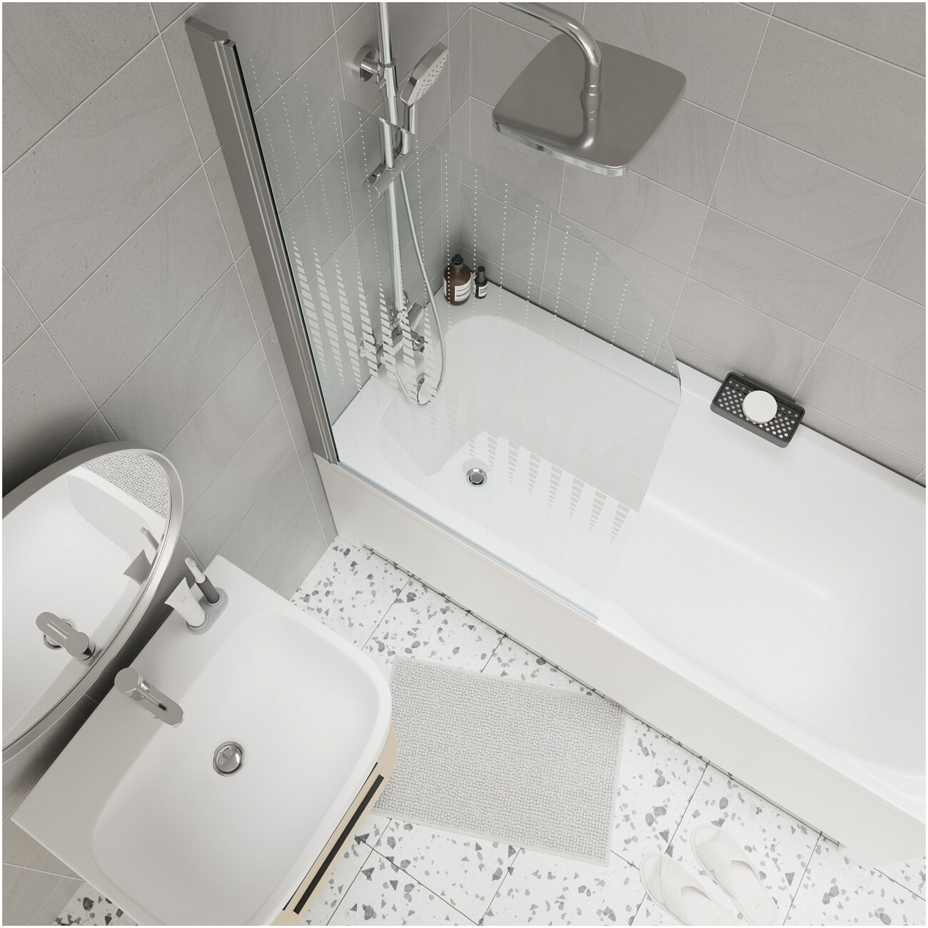 Шторка на ванну распашная стеклянная 130х75 см прозрачная, хром Parly F04 - изображение 6