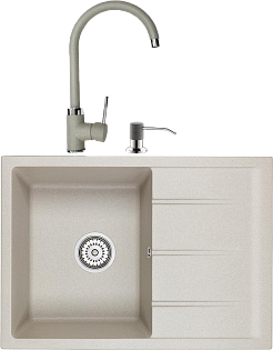 Мойка кухонная 38х46 см серая Domaci &quot;Солерно&quot; EMQ-1700.Q со смесителем EC-3004 и дозатором 401