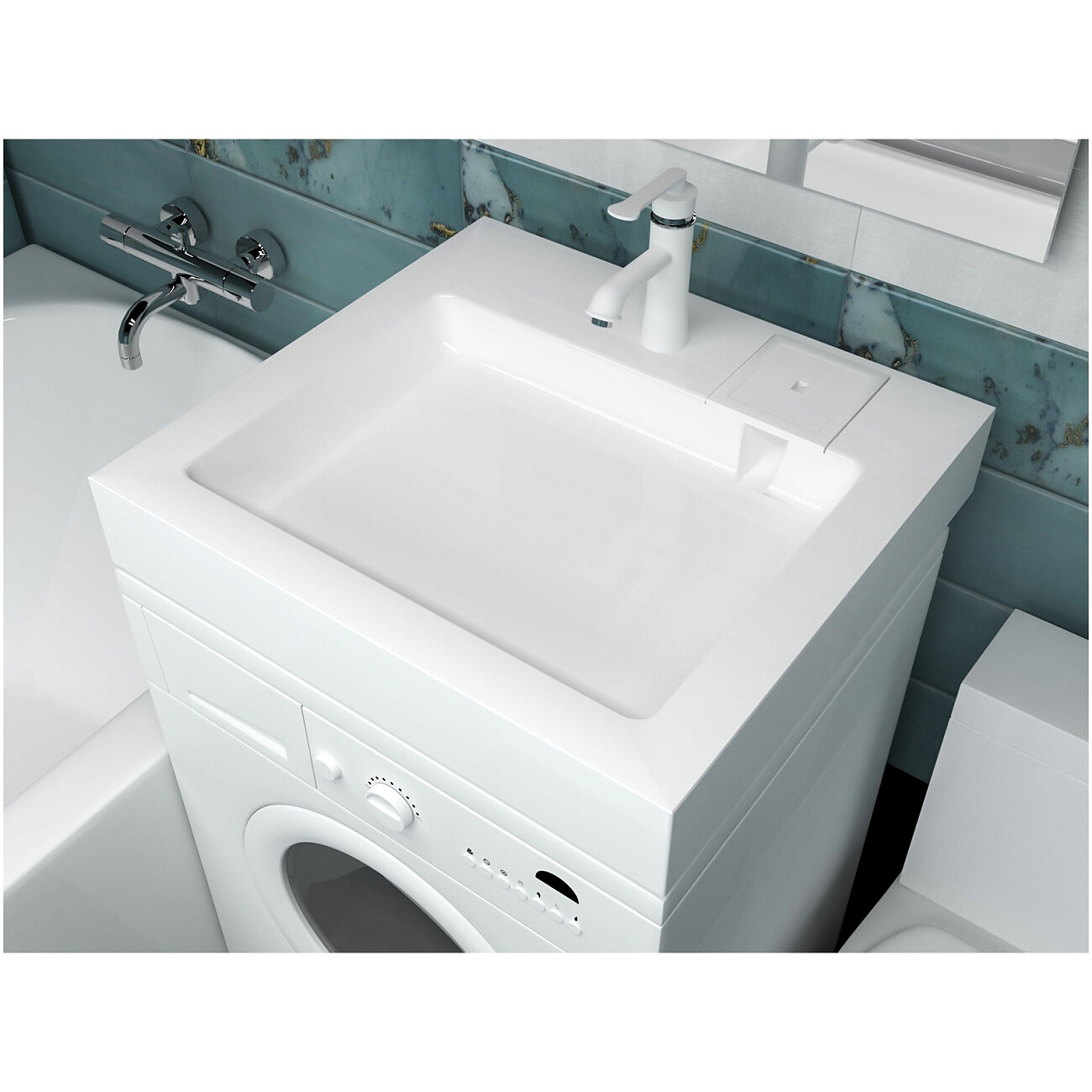 Раковина на стиральную машину из литьевого мрамора 50х61 см белая Marko "Стандарт" 5227500 - изображение 3