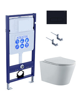 Унитаз белый Aquatek &quot;Вега&quot; AQ1904-00 с инсталляцией INS-0000012 и черной кнопкой KDI-0000017