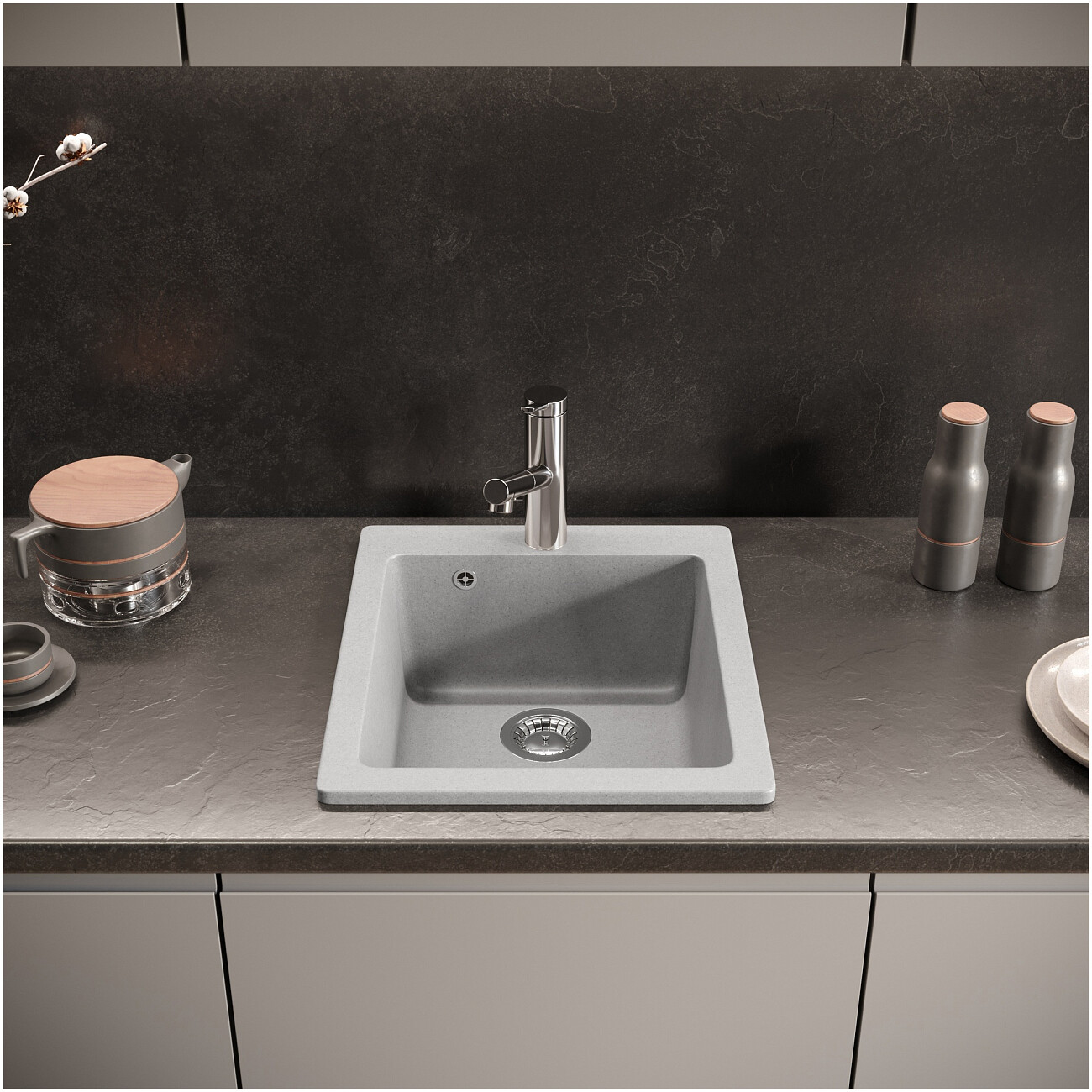 Мойка кухонная светло-серая Domaci "Болонья" М-08-006 - изображение 7