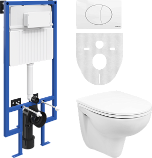 Унитаз подвесной безободковый с инсталляцией и кнопкой белый Stworki Lauta 589986