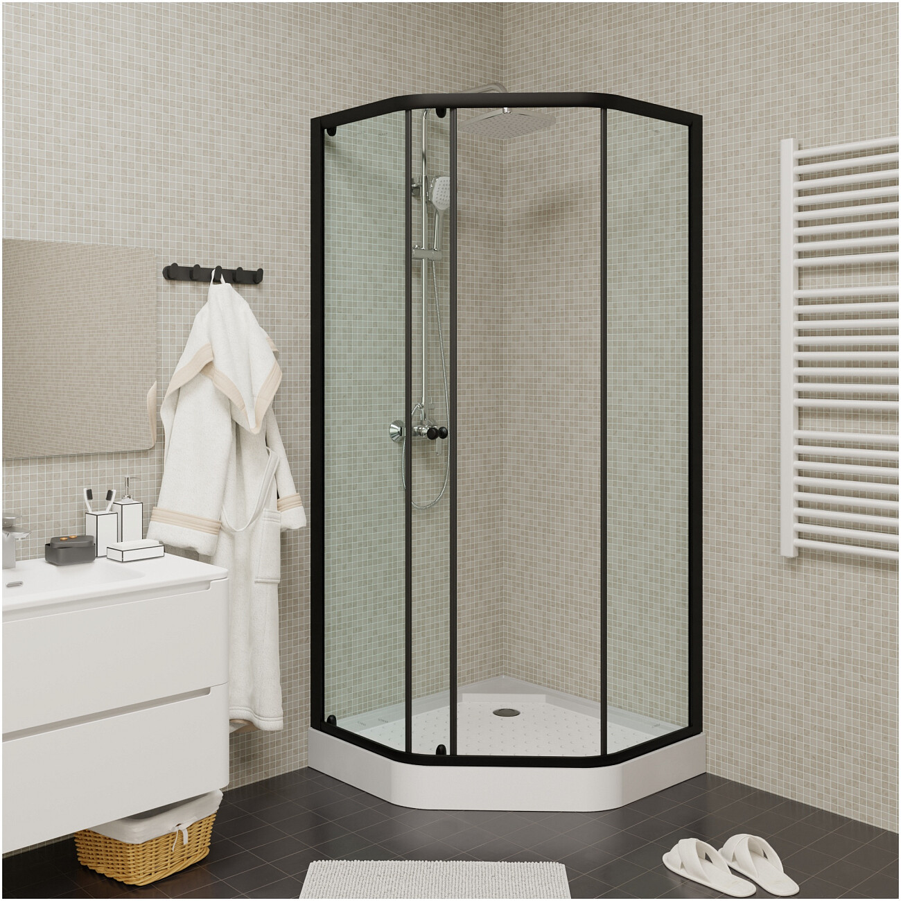 Душевой уголок пятиугольный с низким поддоном 90х90 см черный Parly ZEP91B - изображение 6