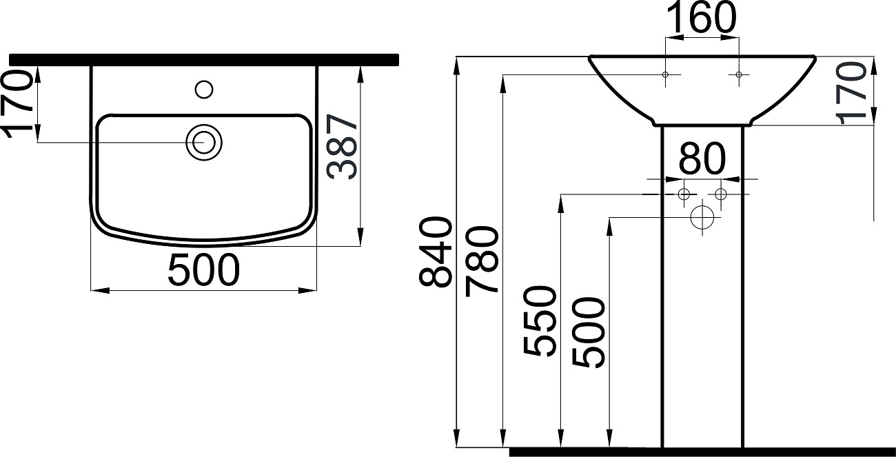Раковина подвесная керамическая с пьедесталом 40х50 см белая Stworki ...