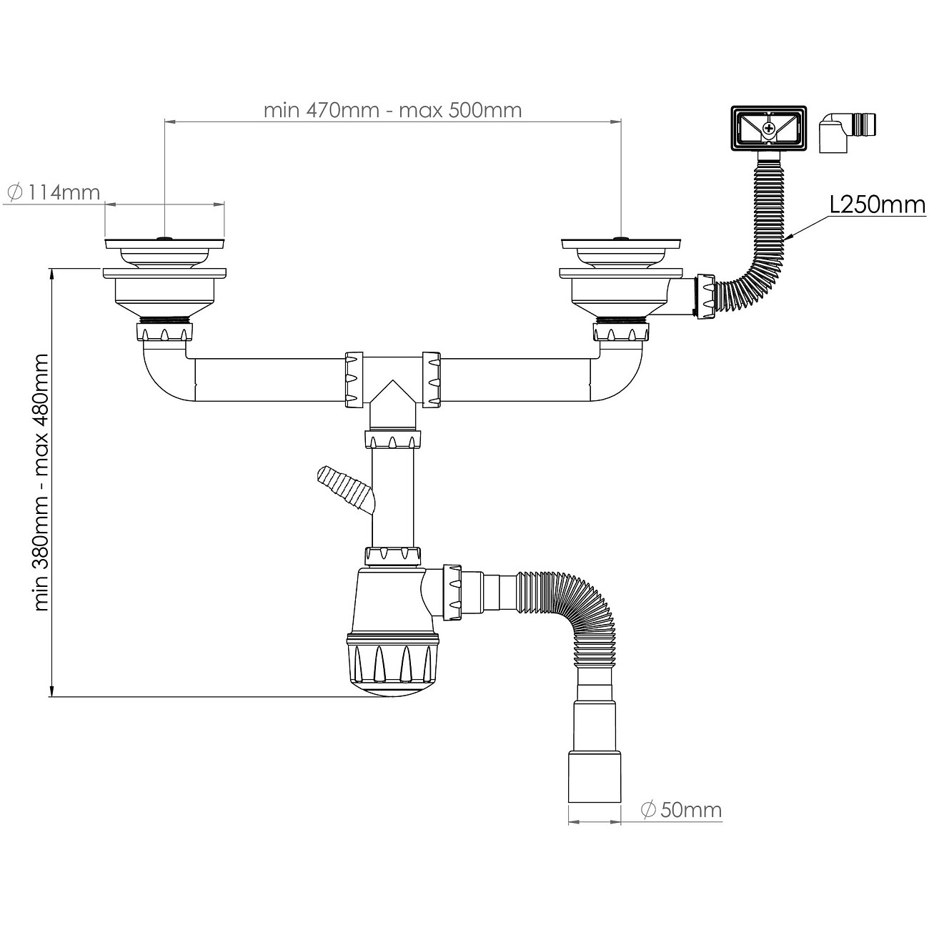 Сифон для мойки двойной с универсальным переливом Ewrika 5080860 - изображение 2