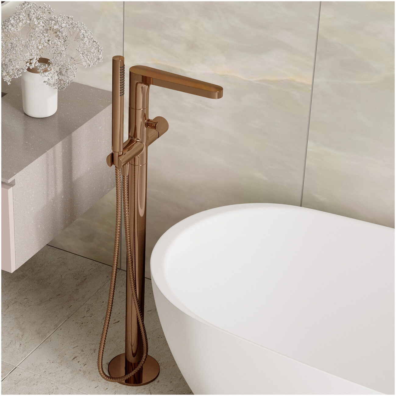 Смеситель для ванны напольный из латуни розовое золото Wasserkraft 8821 - изображение 2