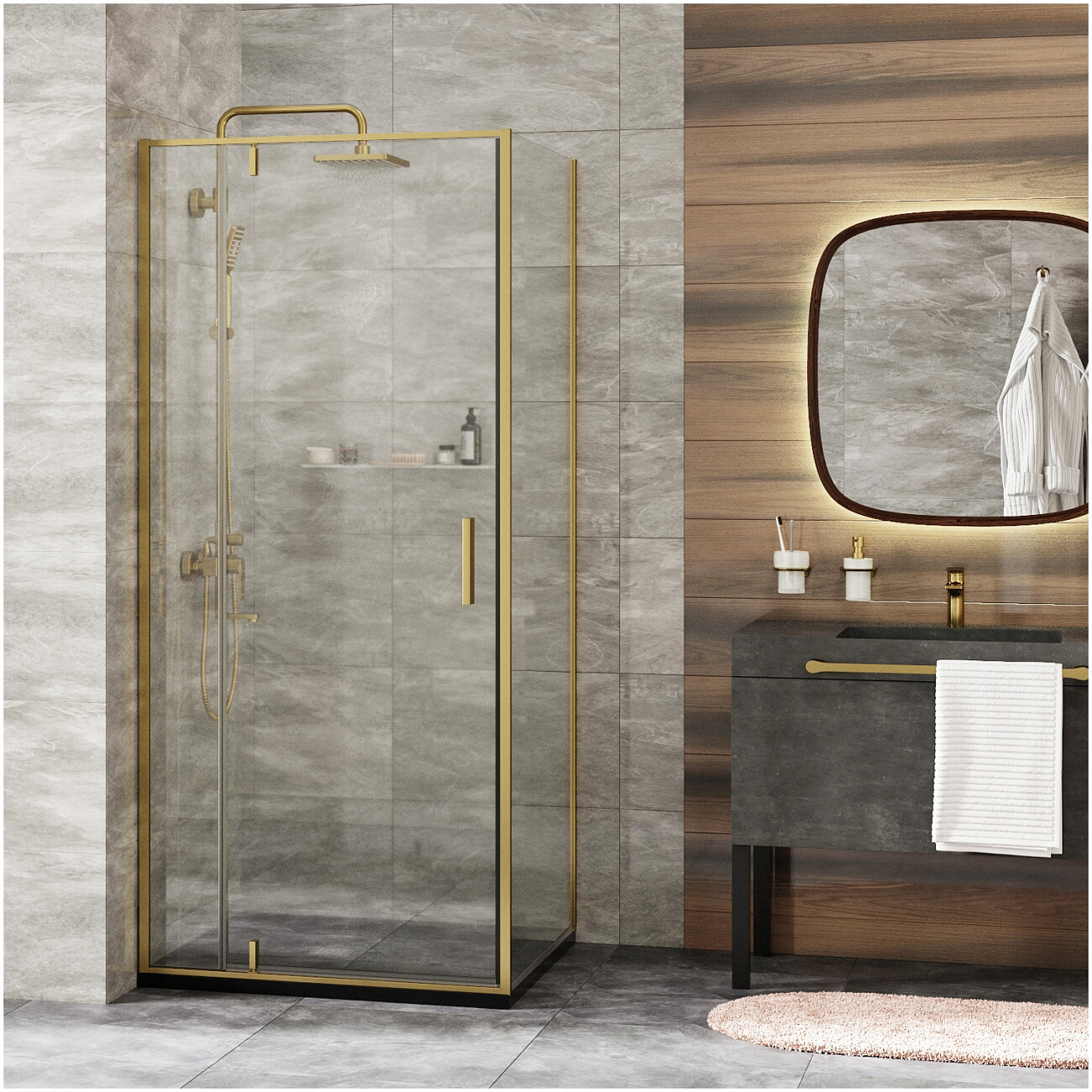 Душевой уголок квадратный 90х90 см золотой Wasserkraft Aisch 55P03 - изображение 2
