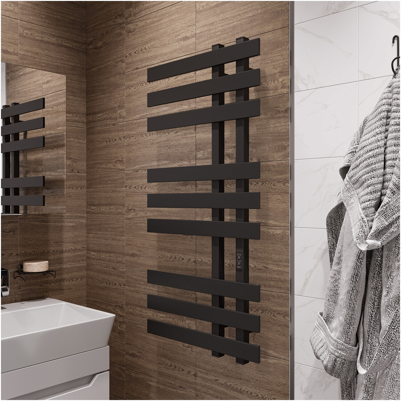 Полотенцесушитель электрический с терморегулятором 50х100 см черный Ewrika "Медея" LX - изображение 4