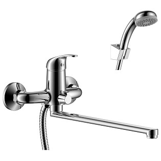 Смеситель одноручный для ванны с плоским изливом 350 мм хром Rossinka Y35-32