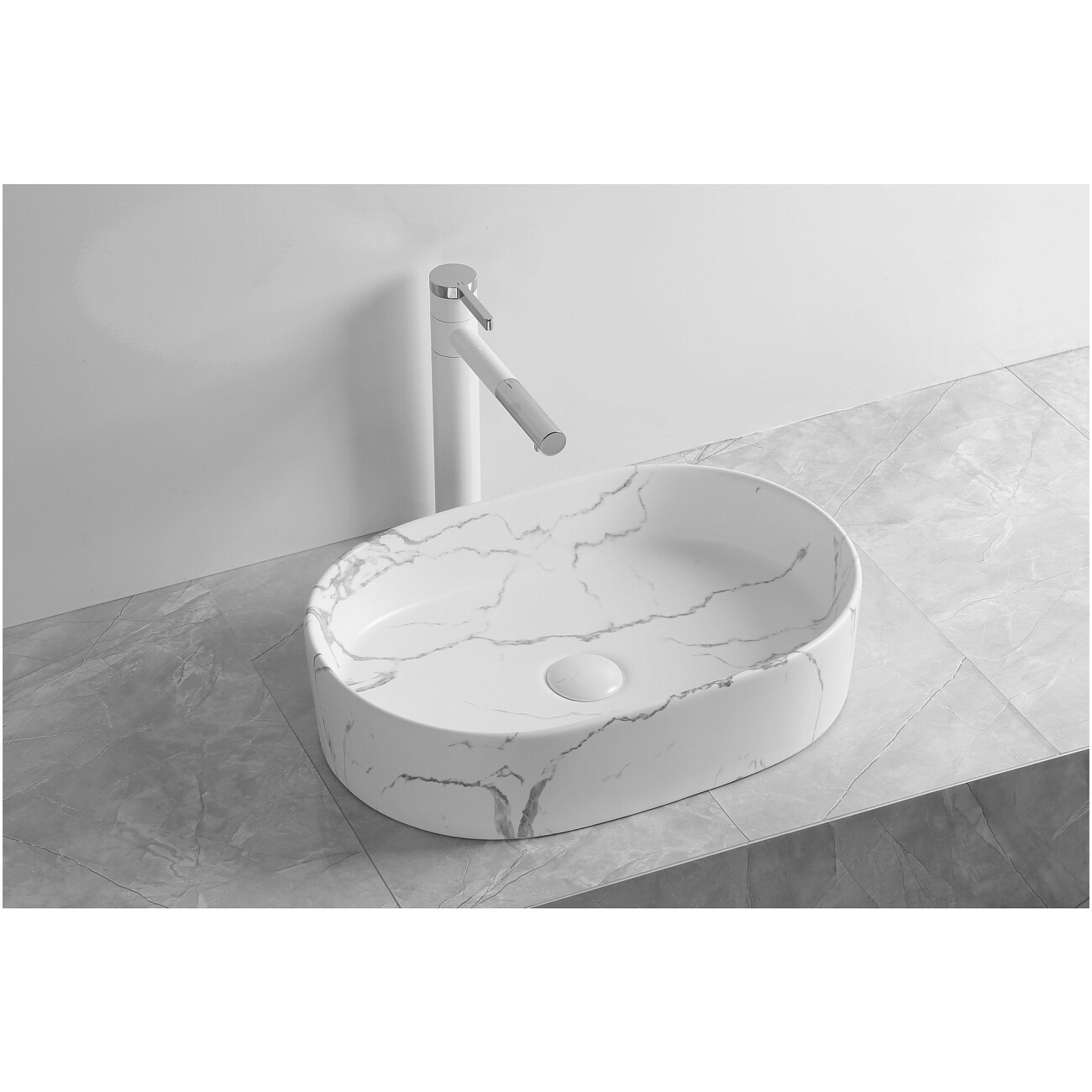 Раковина накладная фарфоровая овальная 35х50 см белый мрамор Cerutti SPA CR0055B MMW2 - изображение 2