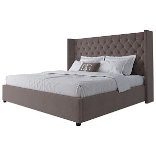 Кровать двуспальная 200х200 серо-коричневая с каретной стяжкой без гвоздиков Wing-2